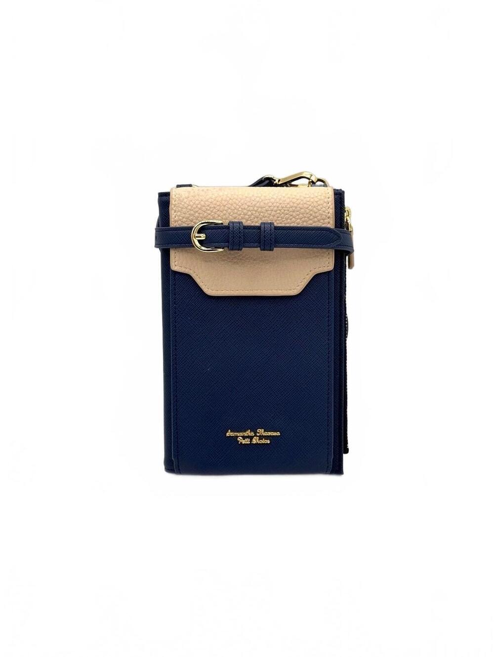 Samantha Thavasa Petit Choice Wave Flap Smartphone Bag Navy Blue & Beige